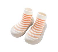 HEOXIN Scarpe Calzini Bambina, Bambina Prima Passi Scarpe Antiscivolo Suola Morbida, Punta Anticollisione Maglia Righe Pantofole Superiore Camminatori Piedi Nudi Scarpe Neonata, Arancione, 19-24 Mesi