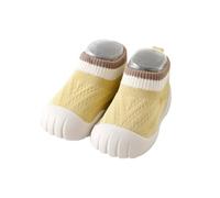 HEOXIN Scarpe Calzini Bambina, Prima Passi Scarpe Antiscivolo Suola Morbida, Punta Anticollisione Scontro Colori Maglia Pantofole Superiore Camminatori Piedi Nudi Scarpe Neonata, Giallo, M