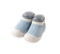 HEOXIN Scarpe Calzini Bambina, Prima Passi Scarpe Antiscivolo Suola Morbida, Punta Anticollisione Scontro Colori Maglia Pantofole Superiore Camminatori Piedi Nudi Scarpe Neonata, Blu, M