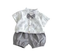 HEOXIN Set Abbigliamento Neonati Maschi, Camicia a Maniche Corte con Stampa Animali e Papillon + Pantaloncini con Elastico in Vita, Bambino Completo Estivo Autunno Ragazzo, Grigio 6-9 Mesi