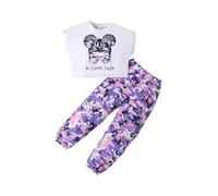 HEOXIN Set abbigliamento ragazze, 2 pezzi bambini stampa mimetica Pantaloni elastici vita tasche Hip Hop Crop Top Abiti la danza strada, Set estivo bambine, viola, 9-10 anni