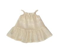 HEOXIN Vestito con Spalline per Neonate, Vestito Principesco con Bretelle in Pizzo, Abito Senza Maniche con Ricamo Floreale, Abito di Linea A con Collo Elasticizzato per 2-3 Anni, Beige