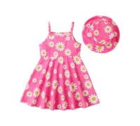 HEOXIN Vestito Neonato, Abbigliamento Neonato con Stampa Fiori di Margherite, Bretella Collo Tondo Cappello Abbinato Neonati Bambini, Set Vestiti Estivi Abiti Balze Bambine, Rosa, 12-18 Mesi