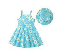HEOXIN Vestito Neonato Bambina, Abbigliamento Neonato Stampa Fiori Margherita Bretella Collo Rotondo Cappello Abbinato Baby Toddlers Set Vestiti Frilly Abiti Estivi Outfit Tiny Girls, Blu, 18-24 Mesi