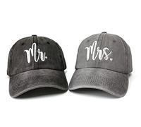 Hepandy Mr & Mrs Cappelli da Baseball per Uomini e Donne, Mr & Mrs (Nero Sbiadito e Grigio Sbiadito), Taglia Unica