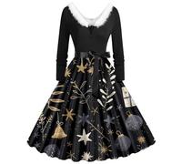 Hepburn - Abito di Natale da donna, linea ad A, con collo in pelliccia, per Natale, per cocktail, per il periodo dell'Avvento, Nero 118, XXL