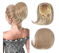 Hepburn - Extension per chignon, con coulisse, capelli sintetici corti da donna, 15,2 cm, capelli sintetici, con clip, biondo sabbia misto biondo ossigenato