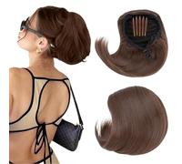 Hepburn - Extension per chignon, con coulisse, capelli sintetici corti da donna, 15,2 cm, capelli sintetici, con clip, biondo sabbia misto biondo ossigenato
