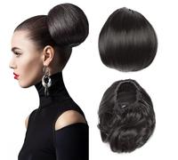 Hepburn - Extension per chignon, con coulisse, capelli sintetici corti da donna, 15,2 cm, capelli sintetici, con clip, biondo sabbia misto biondo ossigenato