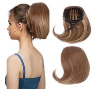 Hepburn - Extension per chignon, con coulisse, capelli sintetici corti da donna, 15,2 cm, capelli sintetici, con clip, biondo sabbia misto biondo ossigenato