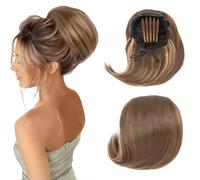 Hepburn - Extension per chignon, con coulisse, capelli sintetici corti da donna, 15,2 cm, capelli sintetici, con clip, biondo sabbia misto biondo ossigenato