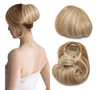 Hepburn - Extension per chignon, con coulisse, capelli sintetici corti da donna, 15,2 cm, capelli sintetici, con clip, biondo sabbia misto biondo ossigenato