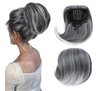 Hepburn - Extension per chignon, con coulisse, capelli sintetici corti da donna, 15,2 cm, capelli sintetici, con clip, biondo sabbia misto biondo ossigenato