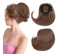 Hepburn - Extension per chignon, con coulisse, capelli sintetici corti da donna, 15,2 cm, capelli sintetici, con clip, biondo sabbia misto biondo ossigenato