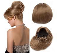 Hepburn - Extension per chignon, con coulisse, capelli sintetici corti da donna, 15,2 cm, capelli sintetici, con clip, biondo sabbia misto biondo ossigenato