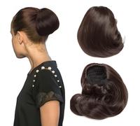 Hepburn - Extension per chignon, con coulisse, capelli sintetici corti da donna, 15,2 cm, capelli sintetici, con clip, biondo sabbia misto biondo ossigenato