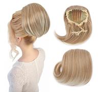 Hepburn - Extension per chignon, con coulisse, capelli sintetici corti da donna, 15,2 cm, capelli sintetici, con clip, biondo sabbia misto biondo ossigenato