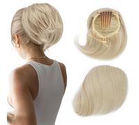 Hepburn - Extension per chignon, con coulisse, capelli sintetici corti da donna, 15,2 cm, capelli sintetici, con clip, biondo sabbia misto biondo ossigenato
