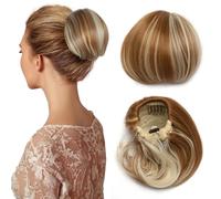 Hepburn - Extension per chignon, con coulisse, capelli sintetici corti da donna, 15,2 cm, capelli sintetici, con clip, biondo sabbia misto biondo ossigenato