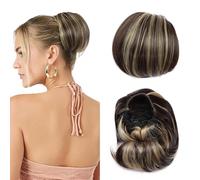 Hepburn - Extension per chignon, con coulisse, capelli sintetici corti da donna, 15,2 cm, capelli sintetici, con clip, biondo sabbia misto biondo ossigenato
