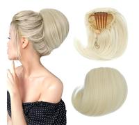 Hepburn - Extension per chignon, con coulisse, capelli sintetici corti da donna, 15,2 cm, capelli sintetici, con clip, biondo sabbia misto biondo ossigenato