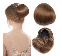 Hepburn - Extension per chignon, con coulisse, capelli sintetici corti da donna, 15,2 cm, capelli sintetici, con clip, biondo sabbia misto biondo ossigenato