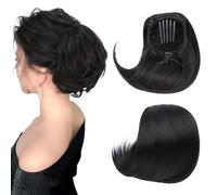 Hepburn - Extension per chignon, con coulisse, capelli sintetici corti da donna, 15,2 cm, capelli sintetici, con clip, biondo sabbia misto biondo ossigenato