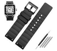 HEPUP 23mm Cinturino per orologio per Cartier Santos Sandoz Santos 100, cinturino in silicone per orologio in gomma, per uomo e donna, nero, 23 mm, Agata