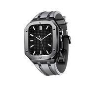 HEPUP Per Apple Watch Band 45mm 44mm Custodia protettiva in metallo con cinturino in silicone antiurto paraurti (colore: nero grigio, dimensioni: 44MM PER 6/5/4/SE)