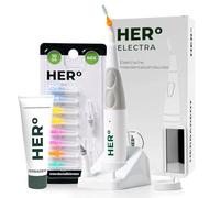 HERBADENT HERo ELECTRA - Set di spazzolini interdentali vibranti con luce a LED e specchio, 11 spazzole intercambiabili, 2 adattatori, gel interdentale alle erbe anche per impianti, apparecchi dentali