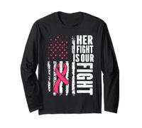 Her Fight Is Our Fight Cute Breast Cancer Pink Ribbon Gesù Maglia a Manica