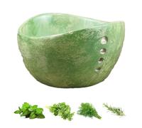 Herb Stripper Bowl, Handmade Pottery Bowl with 4 holes, Fast Separating Leaves and Stems, for Coriander, Rosemary, Etc (Green)