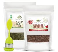 Herbes de Monde - Duo di Tisane Dimagranti Con Infusore - Infusi per Dimagrimento e Vitalità, Benessere e Detox - 2 buste da 100g (1 Gambo di Ciliegia e 1 Mate Verde) e 1 infusore