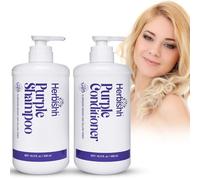 Herbishh Purple Shampoo & Conditioner Set, Neutralizes Yellow & Brassy Tones for Blonde, Silver & Highlighted Hair, Cleansing & Nourishing, Color Safe Formula, Vegan & Sulfate-Free, 16.9 fl. oz Each