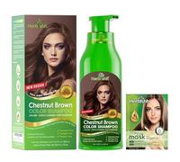 Herbishh Shampoo colorante per capelli, 3 in 1, colore castano scuro per capelli grigi, senza ammoniaca, 500 ml, colora i capelli in pochi minuti (castano)