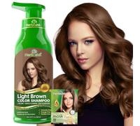 Herbishh Shampoo Colorante per Capelli Grigi - Colora in Pochi Minuti - Colore a Lunga Durata - 500 Ml - 3 in 1 Senza Ammoniaca (Castano Chiaro)