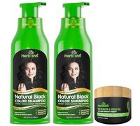 Herbishh Shampoo per capelli grigi senza ammoniaca, nero, 500 ml, confezione da 2 con maschera per capelli intensi all'argan, 150 g, 3 in 1, colorante, deterge e condiziona, colore a lunga durata