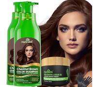 Herbishh Ultimate Chestnut Brown Hair Color Kit (2 shampoo + 1 maschera per capelli all'argan) per copertura grigia, lunga durata, facile applicazione per uomini e donne