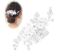 Herbst Pettine per capelli da sposa, per matrimonio, con fiore di cristallo, in argento, realizzato a mano, per donne e ragazze (C)
