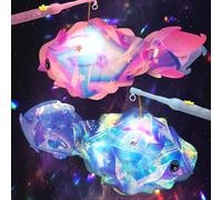 Herbst Set di 2 lanterne per bambini, a forma di pesce, lanterna st Martin con asta lanterna, lanterna multicolore per martinetti, Natale, Halloween, compleanno, carnevale