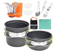 Herbst Set di pentole da campeggio, 11 pezzi, set di stoviglie da campeggio, con mini fornello da campeggio, pentola pieghevole a gas e posate pieghevoli, panni per la pulizia all'aperto e picnic