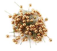 HERCHR 100 Pezzi di Bacche di Agrifoglio Artificiale, Mini Bacche finte Dorate, Decorazioni per la Corona dell'albero di Natale, Artigianato Fai-da-Te(12mm)