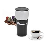HERCHR 450ML Macchina per caffè americano, Macchina per latte compatta portatile Macchina per caffè americano viaggio Macchina per cappuccino campeggio calda e fredda per capsule (Nero Bianco)