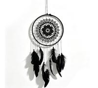 HERCHR Acchiappasogni nero, acchiappasogni con perline e piume, per decorazione della camera da letto, casa, auto, diametro 20,5 cm
