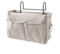 HERCHR Borsa portaoggetti sul comodino, Borsa portaoggetti da appendere al comodino in cotone e lino, porta libri, telefono, riviste, espositore per testiere, binari per letti a (White)