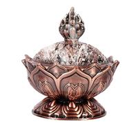 HERCHR Bruciatore di incenso a riflusso Vintage, Porta incenso di Loto, incensiere a carbonella, raccogli Cenere per Cono o Spirale di Polvere di incenso (Bronzo Rosso)