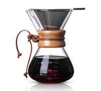 HERCHR Caffettiera Pour Over 400ml con Filtro in Acciaio Inossidabile 304 e Collare in Legno, Caraffa per caffè in vetro borosilicato con collare in legno per 1-2 tazze