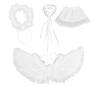 HERCHR d'angelo per adulti Halo e bacchetta magica, gonna con di piume Fascia bianca Halo Bacchetta da fata Festa di Halloween Cosplay (Set da 4 pezzi)