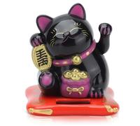 HERCHR Gatto di Benvenuto ad Energia Solare, Fengshui Braccio Oscillante del Gatto Portafortuna Decorazioni per Casa e l'Auto, 6,5 × 7 × 8 cm(Nero)