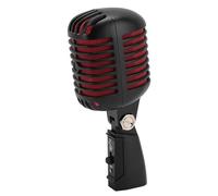 HERCHR Microfono per voce dinamico retrò classico, microfono cardioide per voce cablato dinamico classico professionale con supporto rotante autotensionante universale per palco di canto (Nera)